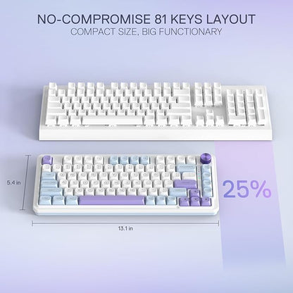 Redragon K673 PRO Wireless 81-Key RGB Gasket Gaming Keyboard, Scroll Knob | Multi-Function Control Wheel, 0-Delay Tri-Mode, Cushioned 5-Layer Noise Dampening for Creamy Thocky Sound, Compact 80% Size
