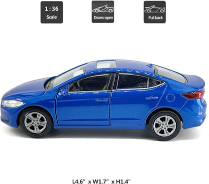 1:36 Scale Elantra Toy Car Model Metal Diecast Toy Vehicle, Doors Open Pull Back, Toys for Boys 3 4 5 6 7 Year Old Toddler Kids Gifts, Men Collection, Home Office Décor Cake Topper, Blue