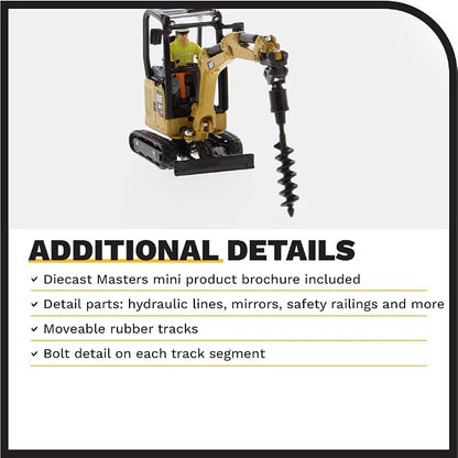 Diecast Masters CAT Caterpillar 301.7 CR Next Generation Mini Hydraulic Excavator with Work Tools and Operator High Line Series 1/50 Model 85597