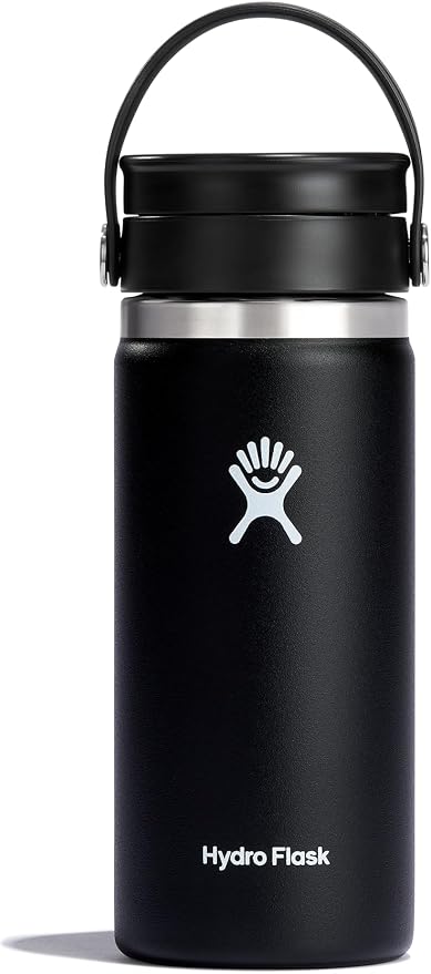 Hydro Flask Water Bottle - Insulated Stainless Steel - Wide Mouth Flex Lid, Non Spill, Leakproof and Refillable in 16 Oz Black
