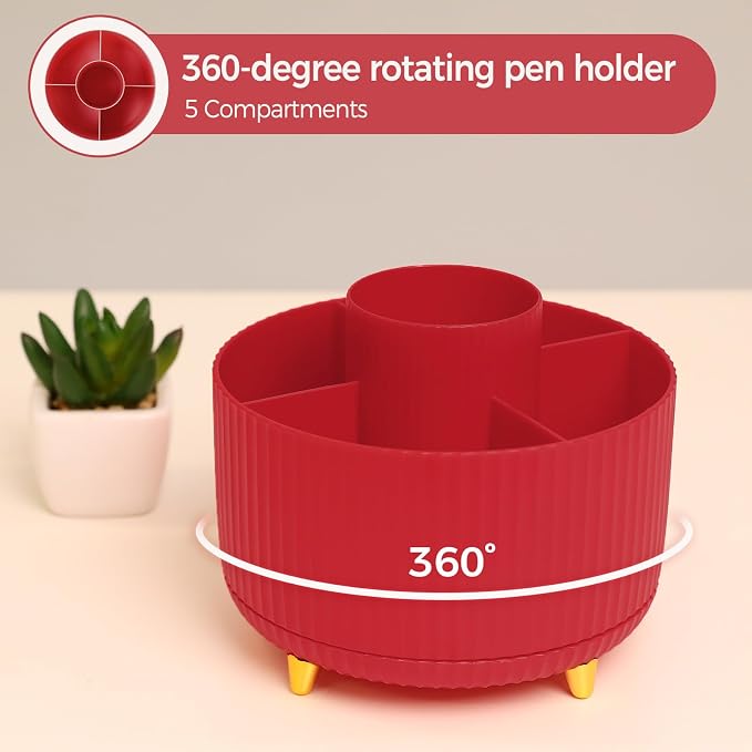 SKYDUE Red Office Supplies Set, Pencil Holder for Desk, Stapler, Tape Dispenser, Scissors,Clips and 1000pcs Staples, Office Decor for Women, Red Desk Accessories
