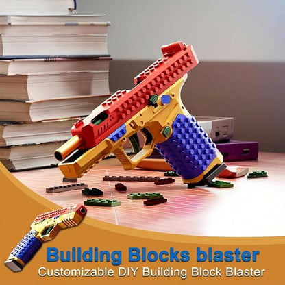 Toy Gun Building Block Kit, DIY Fidget Pistol Toy for Adults, Funny Building Blocks Set with Display Stand, Creative Soft Shooting Collectible