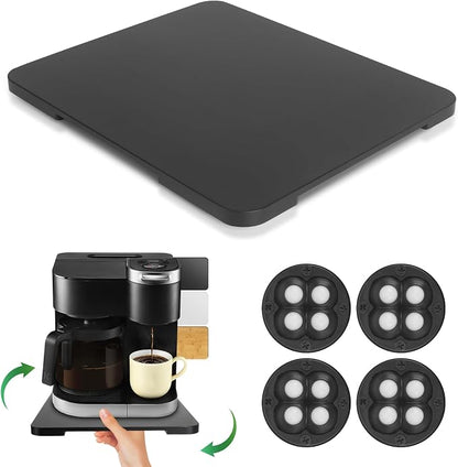 360°Rolling Tray Bamboo Kitchen Appliance Slider for Coffee Maker Pot | Countertops Sliding Tray Mat for Kitchen Appliances Easily Move Under The Cabinet Black 11.6×13.9