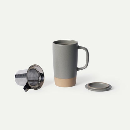 MORA Ceramics Large Tea Mug with Loose Leaf Infuser and Ceramic Lid, 18 oz, Portable, Microwave, Dishwasher Safe, Tall Coffee Cup - Rustic Matte Ceramic Glaze, Modern Herbal Tea Strainer, Peppercorn