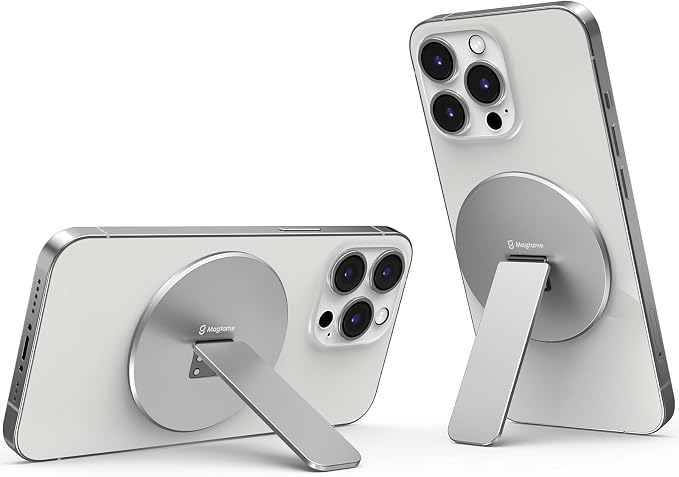 Magnetic Phone Stand Grip for Magsafe, Utral-Thin Snap-on Phone Kickstand, Holder & Grip, Foldable & Adjustable for Hands-Free Viewing | Compatible with Phone 16 15 14 13 12 Pro,Silver