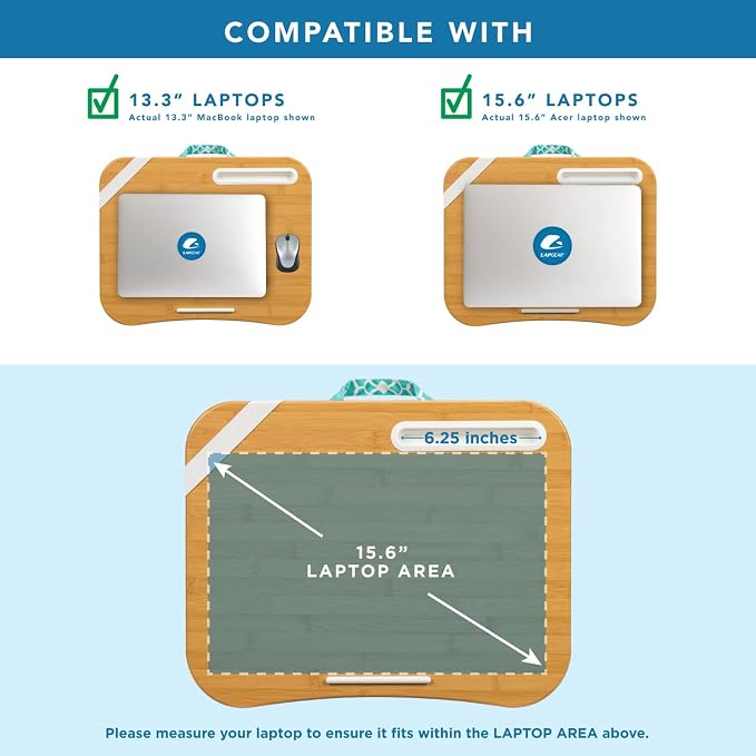 LAPGEAR Designer Lap Desk with Phone Holder and Device Ledge - Aqua Trellis - Fits up to 15.6 Inch Laptops - Style No. 45422