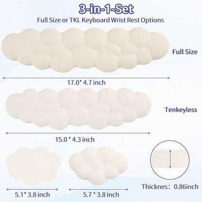 Sushret Cloud Wrist Rest Keyboard, Cloud Keyboard Wrist Pad Set with PU Leather Memory Foam, Cute Arm Rest for Palm Support, PC/Gaming Desk Accessories/Office Setup/Computer Hand Cushion - Beige