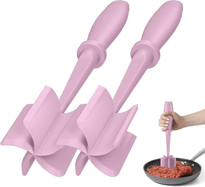 2Pack Meat Chopper Upgrade Hamburger Smasher, Masher for Ground Beef | Heat Resistant, Food-Grade Nylon, for Ground Turkey/Chicken and More, Non Stick Mix Grinder, Dishwasher Safe, Pink
