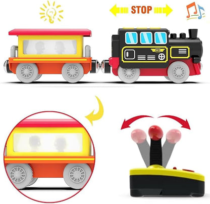 TOPLIVING Battery Operated Locomotive Train for Wooden Track, Remote Control Train with Magnetic Connection, Motorized Trains for Toddlers, Compatible with Thomas, Brio, Chuggington