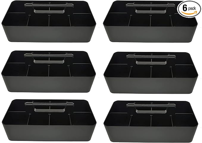 -Large Portable Caddy, DIY Dividers, 8 Compartments, School Office Supplies Home Business Organizer,Portable Basket with Handle Storage Organizer Modern Made in USA (6 PACK, Black)