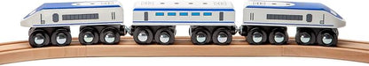 maxim enterprise, inc. Express Train Set, Bullet Train for Wooden Train Track, Train Set of 2 Engines & 1 Passenger Car, Compatible with Thomas and Friends, Brio & Other Major Brand Wooden Railways