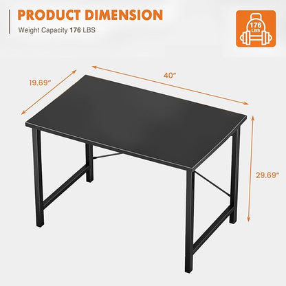 Sweetcrispy 40-Inch Small Computer Desk for Bedroom, Black | Gaming Writing Work and Study Desk for Home Office, Sturdy Metal Frame and Compact Modern Design with X-Shaped