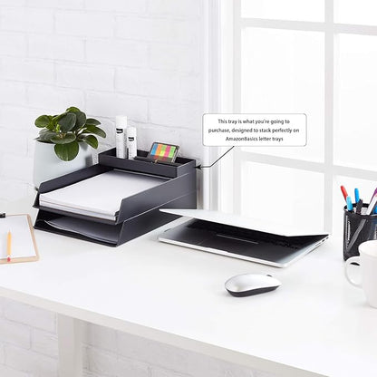 Amazon Basics Rectangular Plastic Desk Organizer, Half Accessory Tray for Office Supplies and Workspace Organization, 9.4" x 3.3" x 1", Black