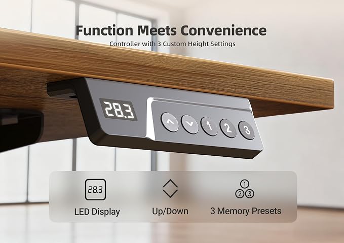 YDN 40 x 24 Inch Rustic Brown Electric Standing Desk | Adjustable Height, Sit Stand, Cable Management, Ergonomic, Home Office