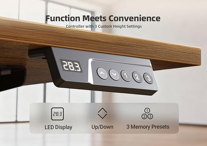 YDN 40 x 24 Inch Rustic Brown Electric Standing Desk | Adjustable Height, Sit Stand, Cable Management, Ergonomic, Home Office
