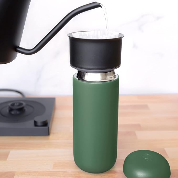 Fellow Carter Move Ceramic Lined Travel Coffee Mug 16 oz - Leak-Proof Lid | No Metallic Taste, Dishwasher Safe, Hot 12Hr Cold 24Hr, Stainless Steel Tumbler, BPA-Free, Fits Cup Holders, Cargo Green