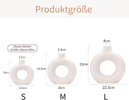 CEMABT White Donut Vase Hollow Ceramic Vase for Flowers Handmade Minimalist Boho ins Style Modern Home Decor for Wedding Dinner Table Party Living Room Office Bedroom（L，White）