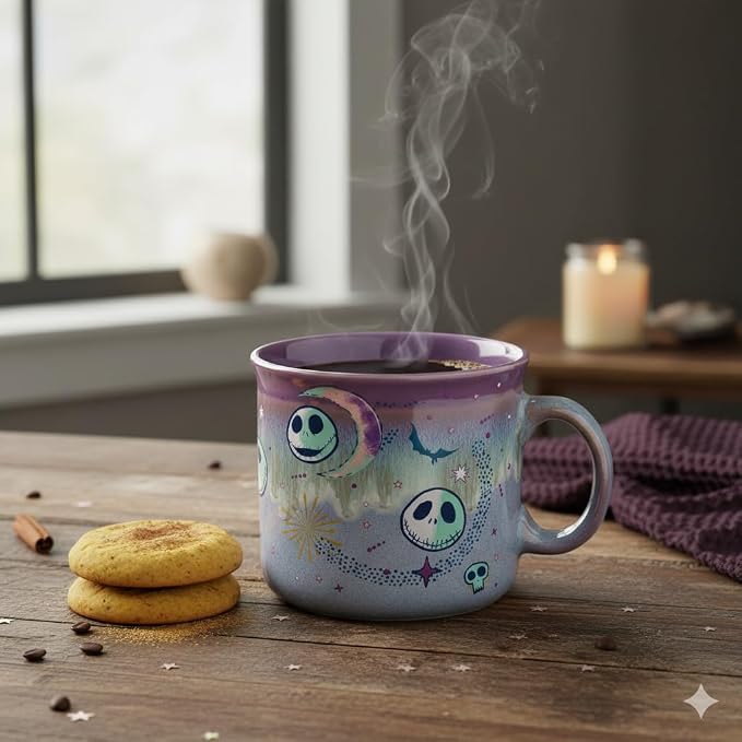 Silver Buffalo Disney Nightmare Before Christmas, Ceramic Camper Mug, 20oz | Jack Skellington, Mystic Opulence, Reactive Glaze, 0.59 Liters