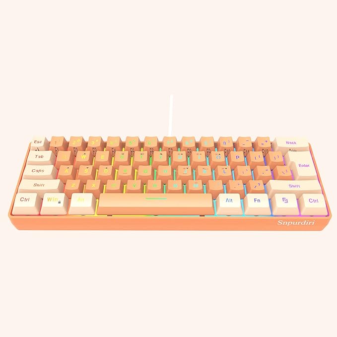 Snpurdiri 60% Wired Gaming Keyboard, RGB Backlit Ultra-Compact Mini Gaming Keyboard for PC/Mac Gamer, Typist, Travel (Cream and Orange) | Backlit Ultra-Compact Mini Gaming Keyboard for PC/Mac Gamer, Typist, Travel