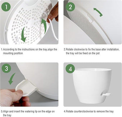 12inch Self Watering Pots, Plastic Planters with Mesh Drainage Holes and Deep Reservoir for Indoor Outdoor Garden Plants and Flowers, White