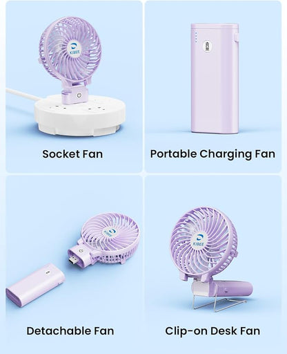KIBEE Portable Handheld Fan, 5200mAh Rechargeable Mini Fan with Up to 20H Runtime, 180° Foldable Personal Fan, 3 Speeds, Desk Stand, Travel Essentials for Women, Concerts, Makeup, Camping, Purple