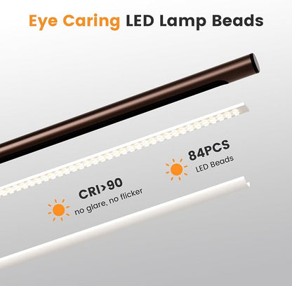 SIBRILLE Brown LED Desk Lamp, 16" Dimmable Metal Desk Light with Base, 15W 1200LM, Adapter Included, Color & Brightness Adjustable, Modern Tall Table Lamp for Home Office Reading Study Task Laptop
