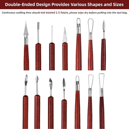 Y9A5N0K3O Clay Tools 19pcs, Sculpture Clay Carving Knife Soft, with Wooden Handles and Tool Bag, for Trimming, Embossing Pattern, Sculpting, Modeling, Shaping, for Adults and Kids