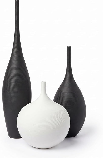 Relexome Black and White Ceramic Vase Modern Wabi-Sabi Flower Vase Set of 3 Decorative Aesthetic Vases for Centerpieces Matte Minimalist Vases for Living Room Table Shelf Home Decor Gift