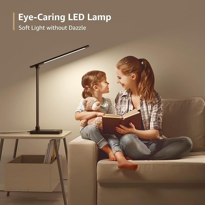 Lepro LED Desk Lamp for Home Office, 9.5W 750LM Touch Desk Light, Black | 5 Color Modes 5 Brightness Level, Eye Caring, Metal Task Lamp For Reading, Sewing, Crafts, School Supplies, Puzzle Light