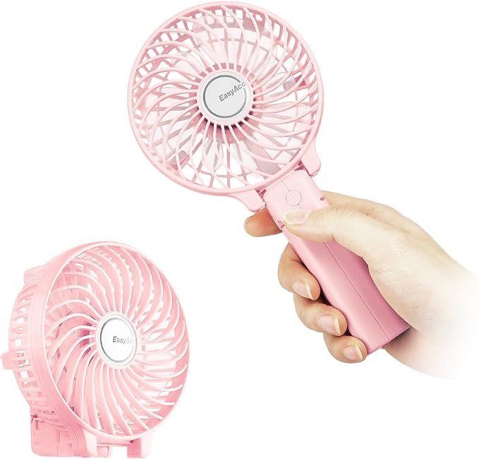 EasyAcc Mini Handheld Fan, Personal Cooling Fan Folding USB Desk Fan Small Portable Table Fan for Travel Camping Outdoors Office Home - Pink…