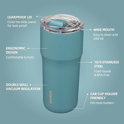 BJPKPK 24 oz Coffee Tumbler, Insulated Stainless Steel Travel Cup | Double Wall Vacuum, Leak Proof Lid, Keeps Hot/Cold/Iced, BPA Free, Dishwasher Safe, Cupholder, Haze Blue
