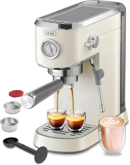 Gevi 20Bar Espresso Machine,Compact Coffee Maker with Adjustable Steam Wand | Removable Water Tank; Include Necessary Accessories; Can Make Americanos、Latte; Easy to Clean and Maintain;