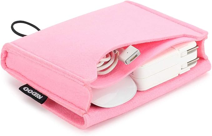 NIDOO Portable Felt Storage Bag, Electronics Accessories Protective Case Pouch for MacBook Power Adapter, Mouse, Cellphone, Cables, SSD, HDD, Power Bank, Portable External Hard Drive, Pink