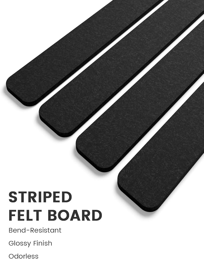 Fluxynara 13" x 2" Felt Wall Panels, Black | 5-Pack Cork Board Alternative with 35 Push Pins, Adhesive Mounting for Bedroom Door or Home Office