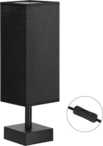 aooshine Small Bedside Table Lamp for Bedroom - Square Black Fabric Shade | Inline Rocker Switch, Corded Electric, Bulb Not Included, 12.8" Mini Table Lamp for Nightstand, Desk, Dorm, Office