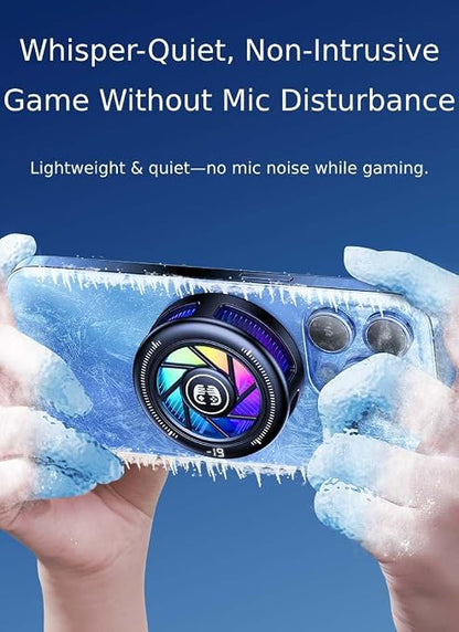 Phone Cooler for Gaming, Low Noise USB Cell Phone Cooler with Smart Temp Control, Phone Cooling Fan with RGB LED Lights, Magnetic Ring & Clip Fan for Phone Gaming & Streaming