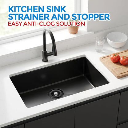 zaa 3 in 1 Kitchen Sink Drain Strainer Stopper Removable Basket Pop-Up | Kitchen Sink Accessories 1 Pack All Black Stainless - Food Catcher, Odor-Blocking Seal, Fits 3.5" Drain
