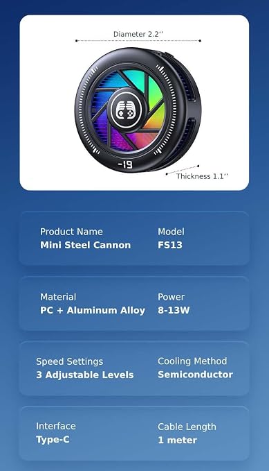 Phone Cooler for Gaming, Low Noise USB Cell Phone Cooler with Smart Temp Control, Phone Cooling Fan with RGB LED Lights, Magnetic Ring & Clip Fan for Phone Gaming & Streaming