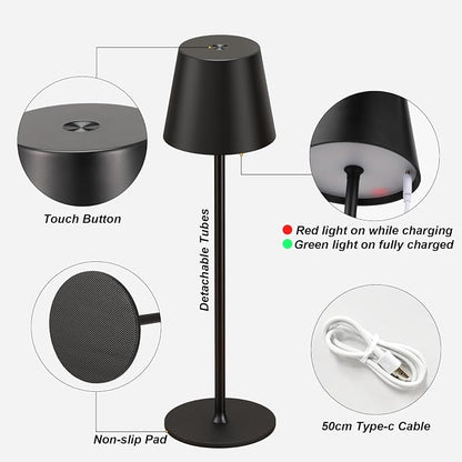 Kakanuo Cordless Table Lamp Rechargeable Black - KK 4 Pack Battery Operated Lamp for Dining Table, 3 Color Stepless Dimming Wireless Lamp for Counter, Outdoor Patio, Touch Control