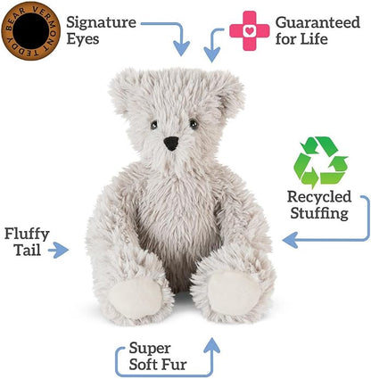 Vermont Teddy Bear Earl Grey Teddy Bear Stuffed Animal | Soft Grey Plush with 100% Recycled Filling, Made in USA | 13 Inch | Super Soft Teddy Bear Collection
