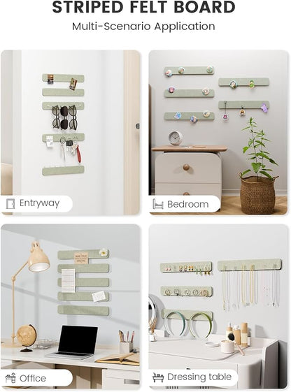 Fluxynara 13" x 2" Felt Wall Panels, Sage | 5-Pack Cork Board Alternative with 35 Push Pins, Adhesive Mounting for Bedroom Door or Home Office