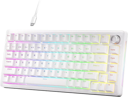 DIERYA DK81E 75% Mechanical Gaming Keyboard, Hot-Swappable, Wired, White | Gasket Mount, Pre-Lubed Linear Switches, 6-Layer Foam, Programmable, Volume Knob, RGB Backlight, Double-Shot Keycaps