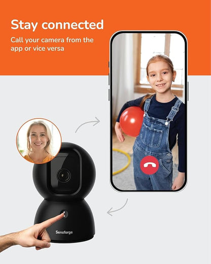 SensForge 2.5K Pan-Tilt Security Camera, 360° Dual-Band Wi-Fi Home Camera, Free AI Human & Pet Detection, 2-Day Cloud + 64GB SD Card Included, Two-Way Talk, No Subscription Required (2-Pack, Black)