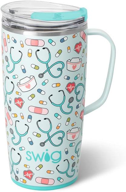 Swig Life 22oz Insulated Travel Mug with Handle & Lid, Scrub Life | Triple Insulated Stainless Steel - Handle & Lid Included - Keeps Coffee Hot or Cold - Cup Holder Friendly