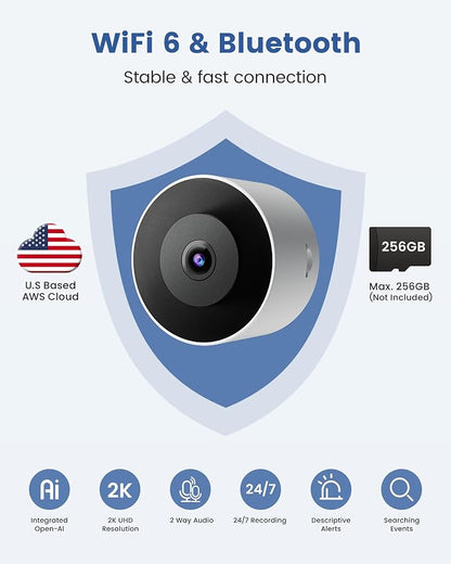 2K Window Camera, WiFi 6 Indoor Camera for Home Security, Full-Color Night Vision, Motion Detection, Anti-Glare Through Glass, No Drill, 24/7 Recording, Renter-Friendly