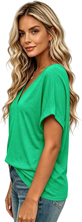 T Shirts Short Sleeve V Neck Tees Womens Tops Beach Vacation Fashion Clothes 2026 Casual Summer Spring Fall Outfits
