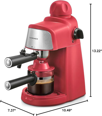 Ihomekee Espresso Machine, 3.5Bar Espresso and Cappuccino Machine | Preheating Function, 4 Cup Coffee Maker with Milk Frothing Function and Steam Wand (Red)
