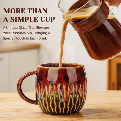 20oz Large Ceramic Coffee Mugs Unique Big Pottery Coffee Mug Microwave Safe Cool Stoneware Cups for Tea Latte Oversized Mug With Handle for Home Red Wide Clay Mugs for Men Fancy Handmade Ceramic Cup