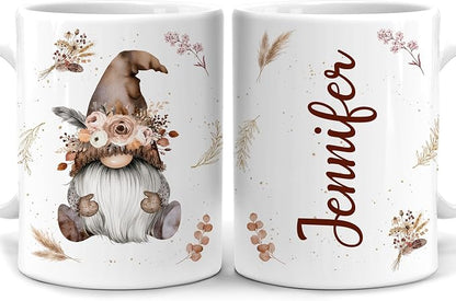 Hyturtle Personalized Gnome Mug Gifts For Women on Birthday Christmas | Gnome Themed Gift Ideas Presents For Girls Friends - Boho Flowers Custom Name 11oz White Ceramic Coffee Tea Mug