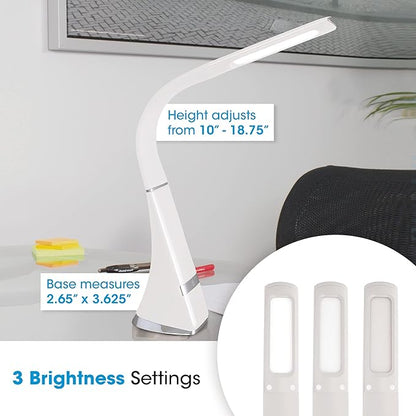 OttLite Recharge LED Desk Lamp with ClearSun LED Technology - Portable, Dimmable & Flexible Gooseneck - Travel-Friendly Task Lamp with Rechargeable Battery - for Home, Reading, Office & College Dorms